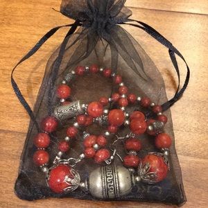 Coral Stone & Silver Jewelry Set from Croatia